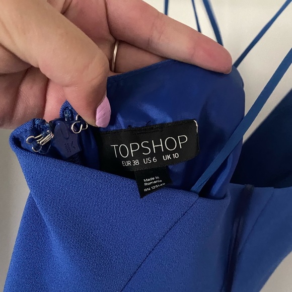 Topshop Blue Midi Dress with Slit - Picture 4 of 4